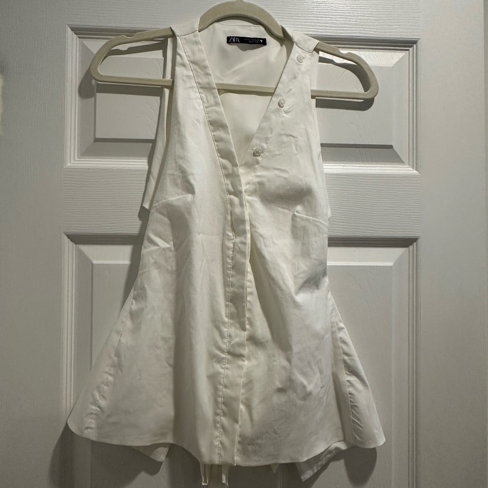 Zara open back white halter top